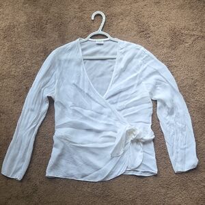 Babaton White Wrap-Front Button-Down Blouse